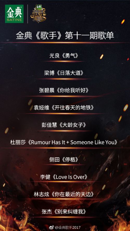 170401我是歌手第五季第11期完整歌单出场顺序原唱试听